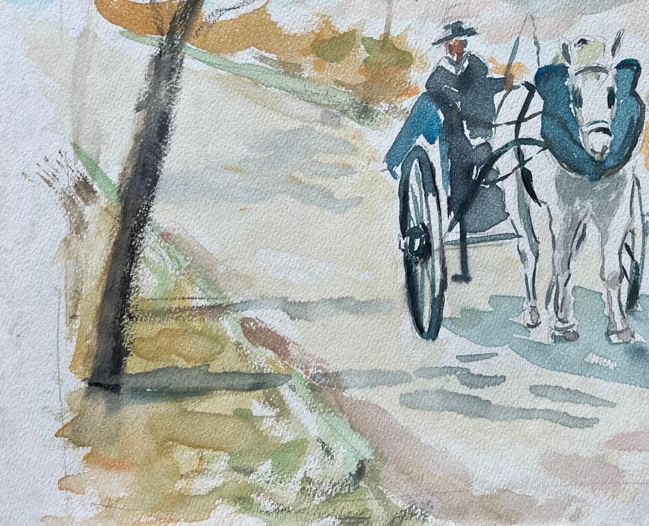 Titre : Aquarelle française d'un cheval et d'une charrette sur une route de campagne datée de 1993
par Fanche Lel
Signé : Oui
Taille : 8,25 pouces (hauteur) x 11,25 pouces (largeur)
Aquarelle sur papier, non encadrée
Condit : Le tableau est en bon