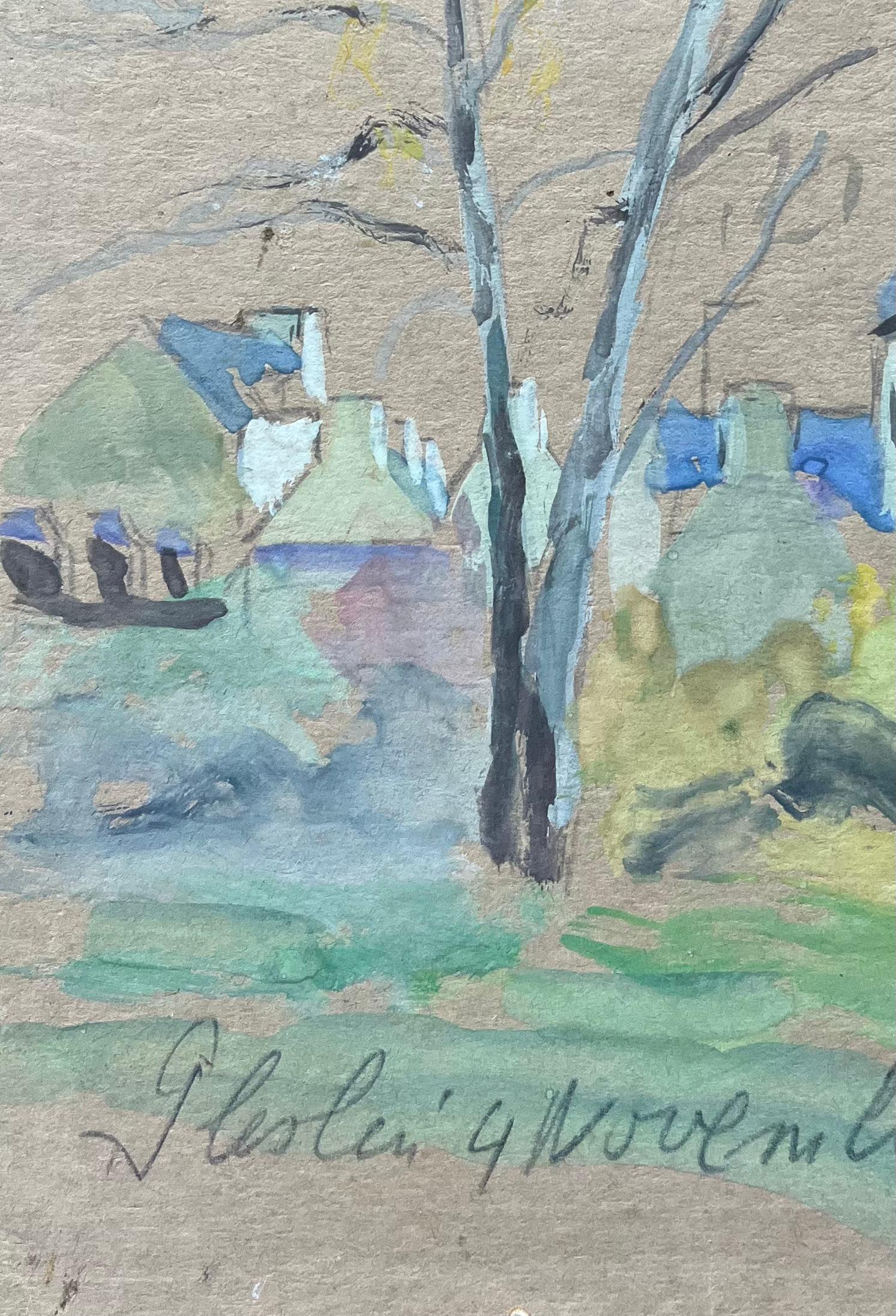 Title: French Watercolour of Village Church in Plelan le Grand
by Fanche Lel
Size: 9 inches (height) x 6.75 inches (width)
Watercolor painting on paper, unframed
Condition: The painting is in good condition, with minor signs of handling at the