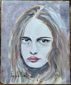 Französisches Aquarellporträt einer Frau mit intensiver Gaze