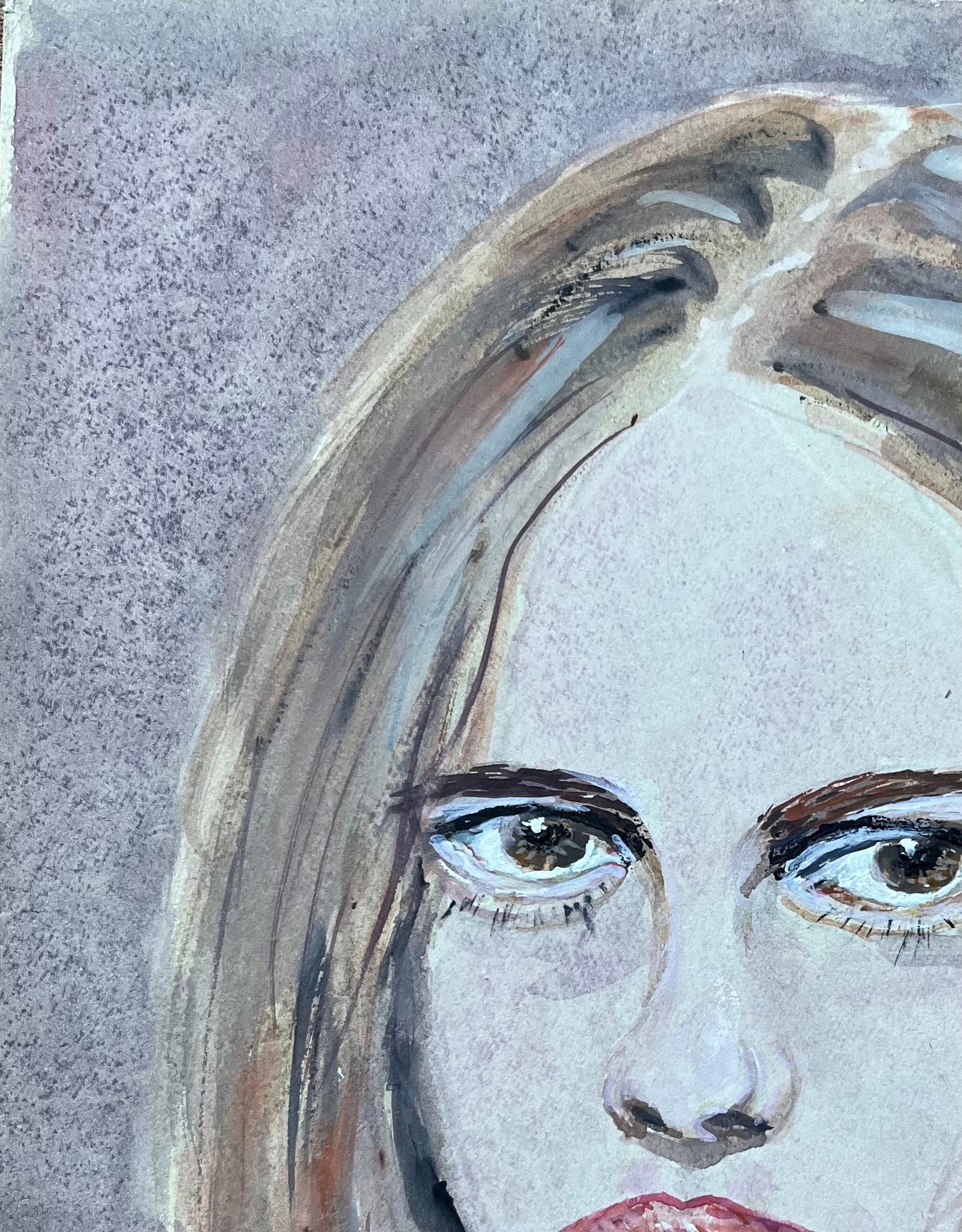 Titolo: Ritratto di donna con sguardo intenso, acquerello francese
di Fanch Lel (francese, nato nel 1930)
Firmato: Yes One
Dimensioni: 8,25 pollici (altezza) x 6,75 pollici (larghezza)
Acquerello e gouache su cartoncino, senza cornice
Condit: Il