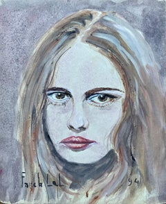 French Watercolour Portrait of a Woman with Intense Gaze