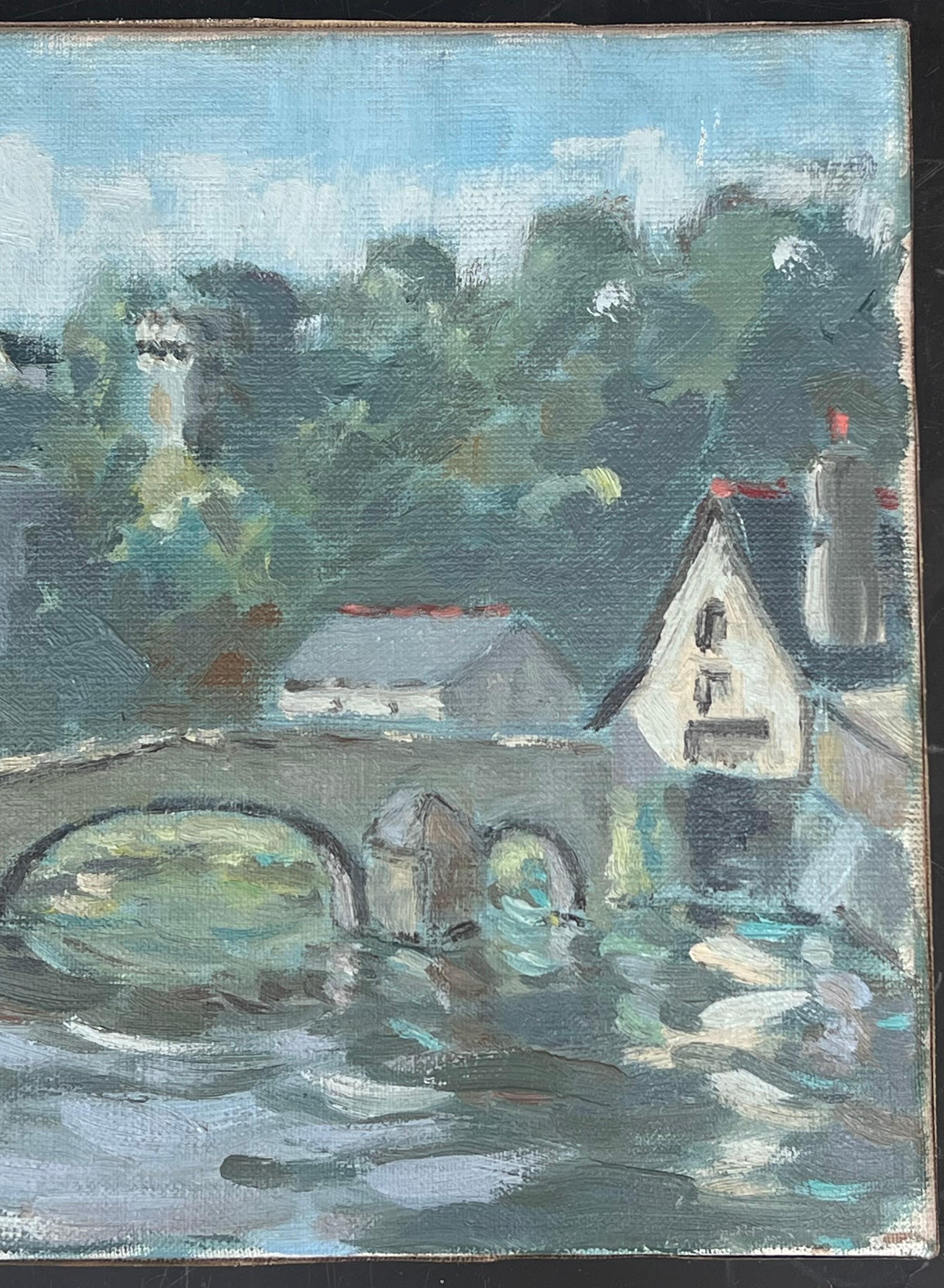 Pont Aven Brittany
signed by Fanch Lel
Size: 10.5 x 13.5 inches (height x width)
Oil painting on canvas, unframed
Inscribed verso
Condition: Good condition overall with minor surface handling marks and light wear to edges, consistent with its medium