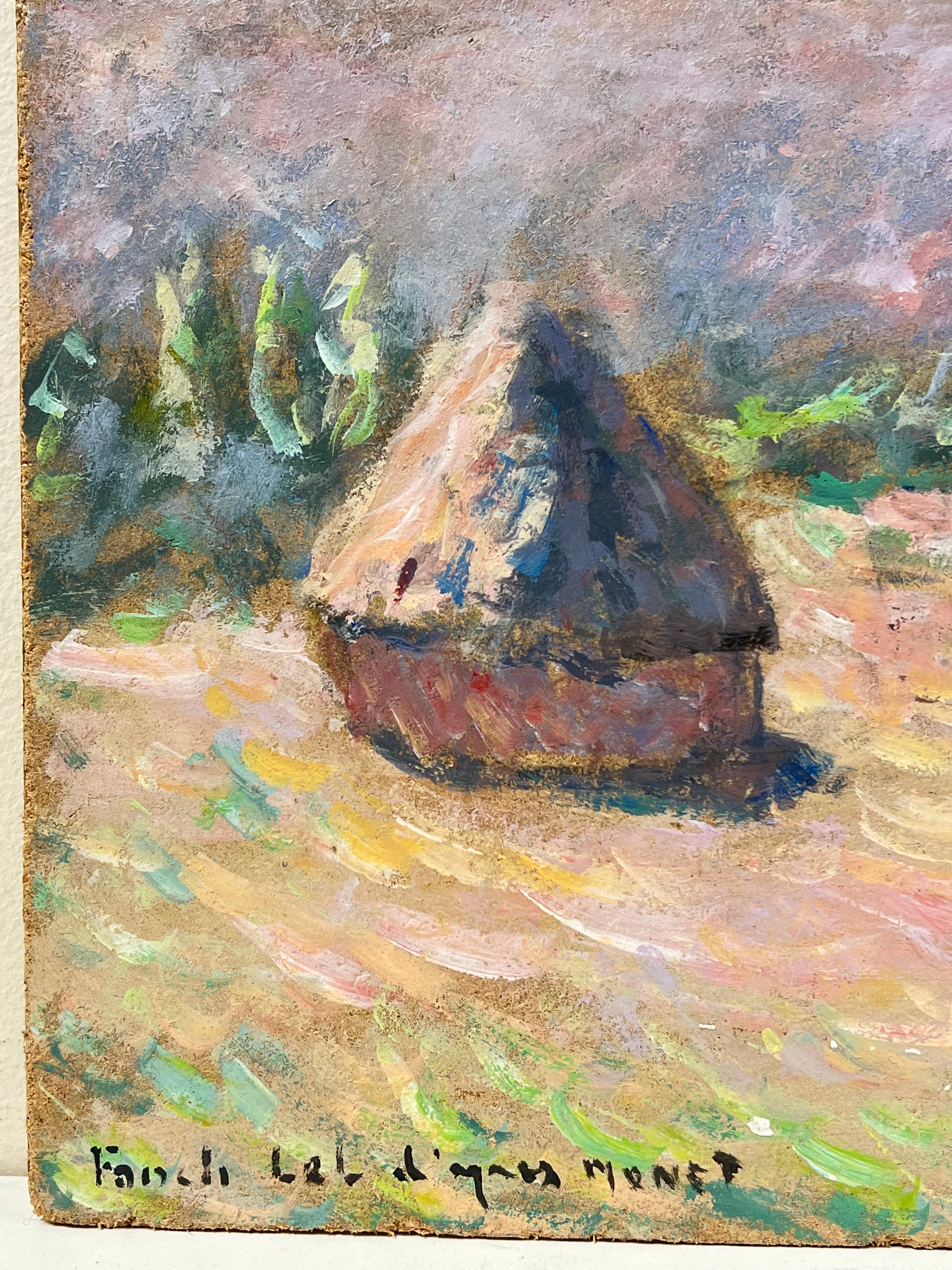 Covoni in un paesaggio rurale estivo illuminato dal sole Pittura ad olio in vendita 1