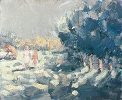 Scène de plage impressionniste au Mont Mauny Plestin les Grèves avec personnages
