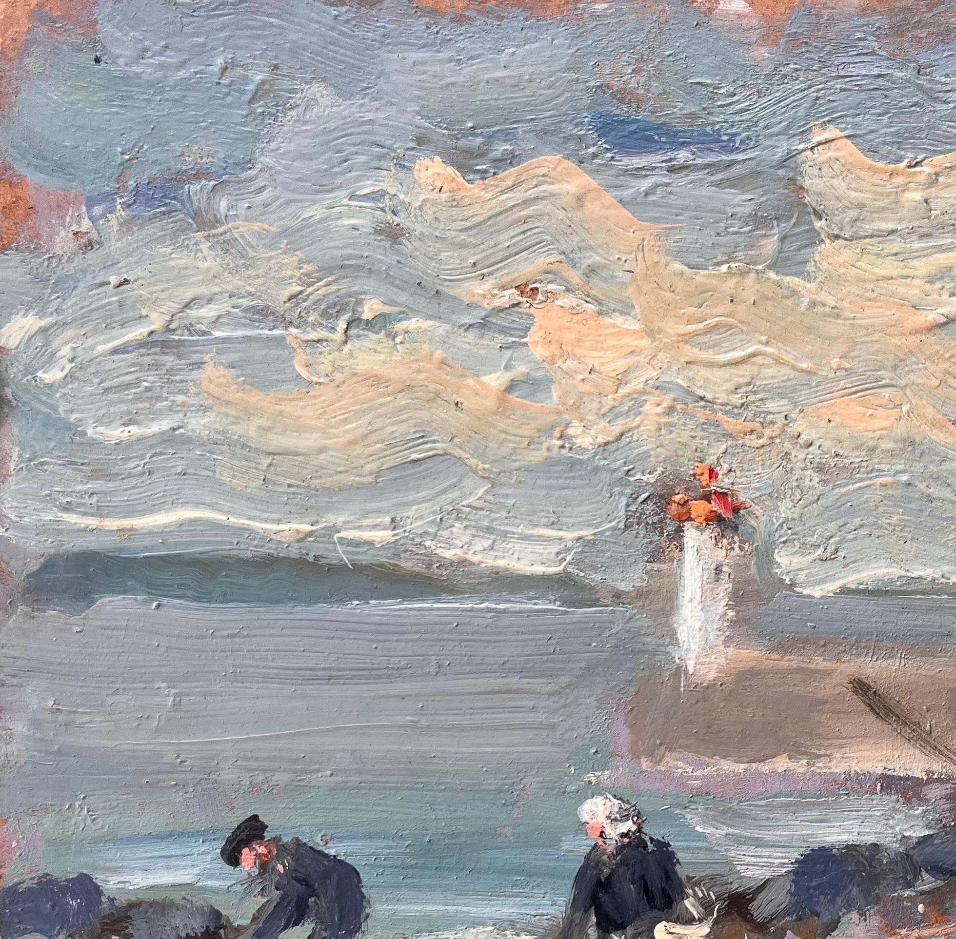 Titel: Impressionistische Fischerszene an der Küste mit Leuchtturm und gestrandetem Boot in Erquy in der Bretagne
von Fanch Lel
Unterschrieben: Ja
Größe: 8,75 Zoll (Höhe) x 10,5 Zoll (Breite)
Medium: Öl auf Karton, ungerahmt
Zustand: Das Gemälde ist