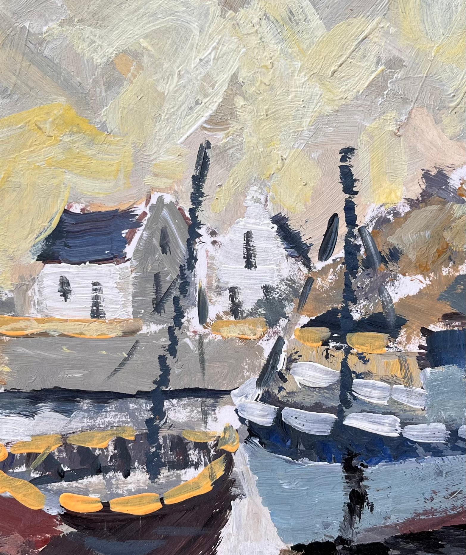 Impressionist Coastal Fishing Village with Moored Boats in Ouessant in Brittany For Sale 3