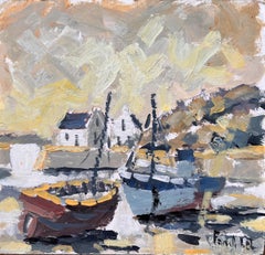 Impressionist Coastal Fishing Village with Moored Boats in Ouessant in Brittany