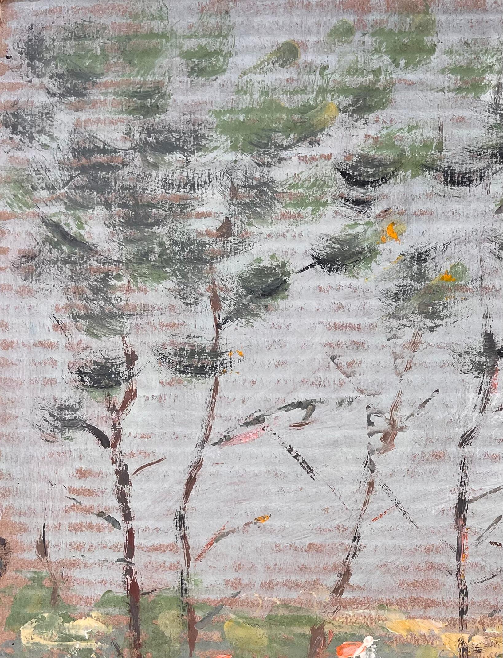 Impressionist Coastal Landscape with Pine Trees Sandy Shore and Distant Cottages For Sale 1