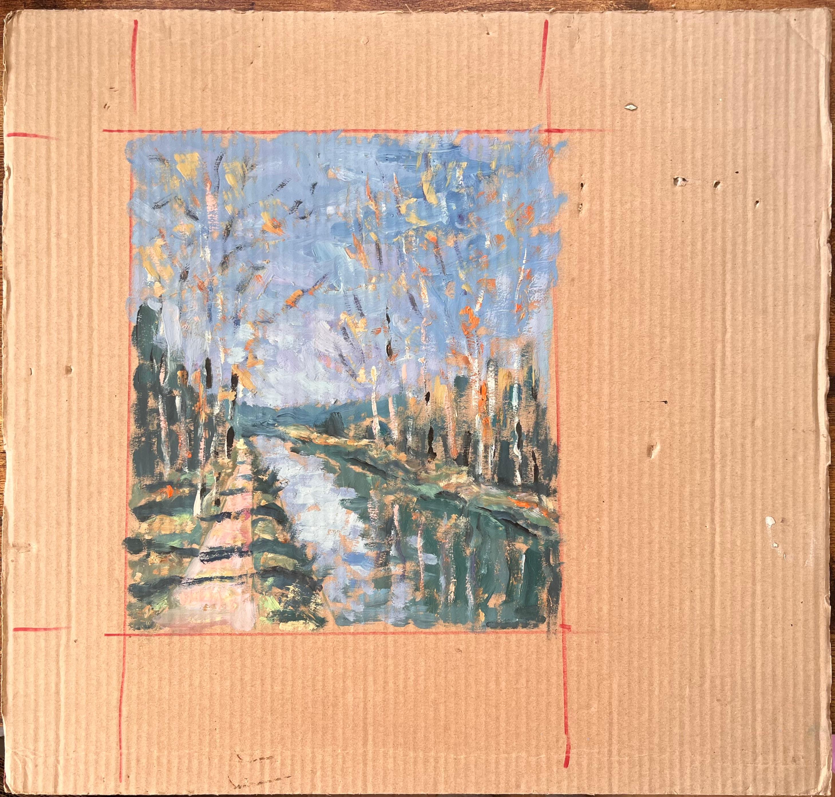 Impressionist Forest Canal Scene with Autumn Trees by Fanch Lel For Sale 1