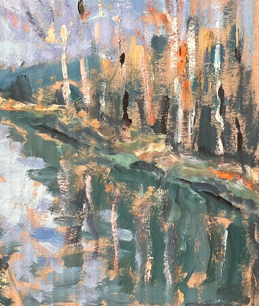 Impressionist Forest Canal Scene with Autumn Trees by Fanch Lel For Sale 4
