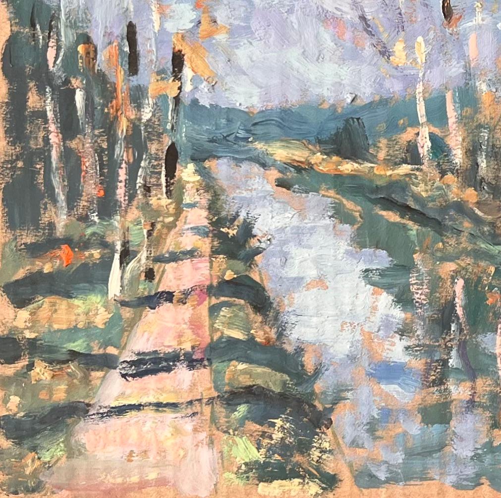 Impressionist Forest Canal Scene with Autumn Trees by Fanch Lel For Sale 5