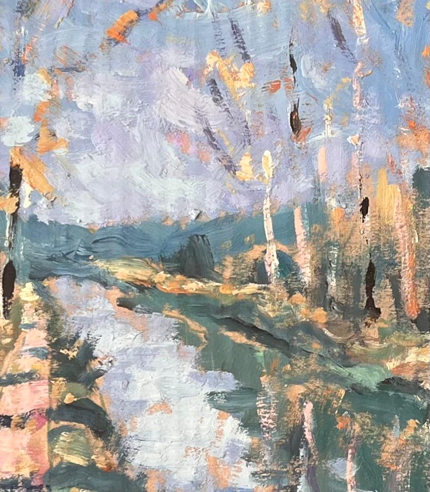 Impressionist Forest Canal Scene with Autumn Trees by Fanch Lel For Sale 6