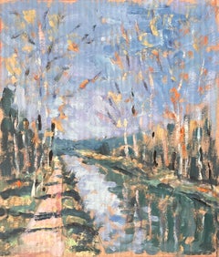 Impressionist Forest Canal Scene with Autumn Trees by Fanch Lel