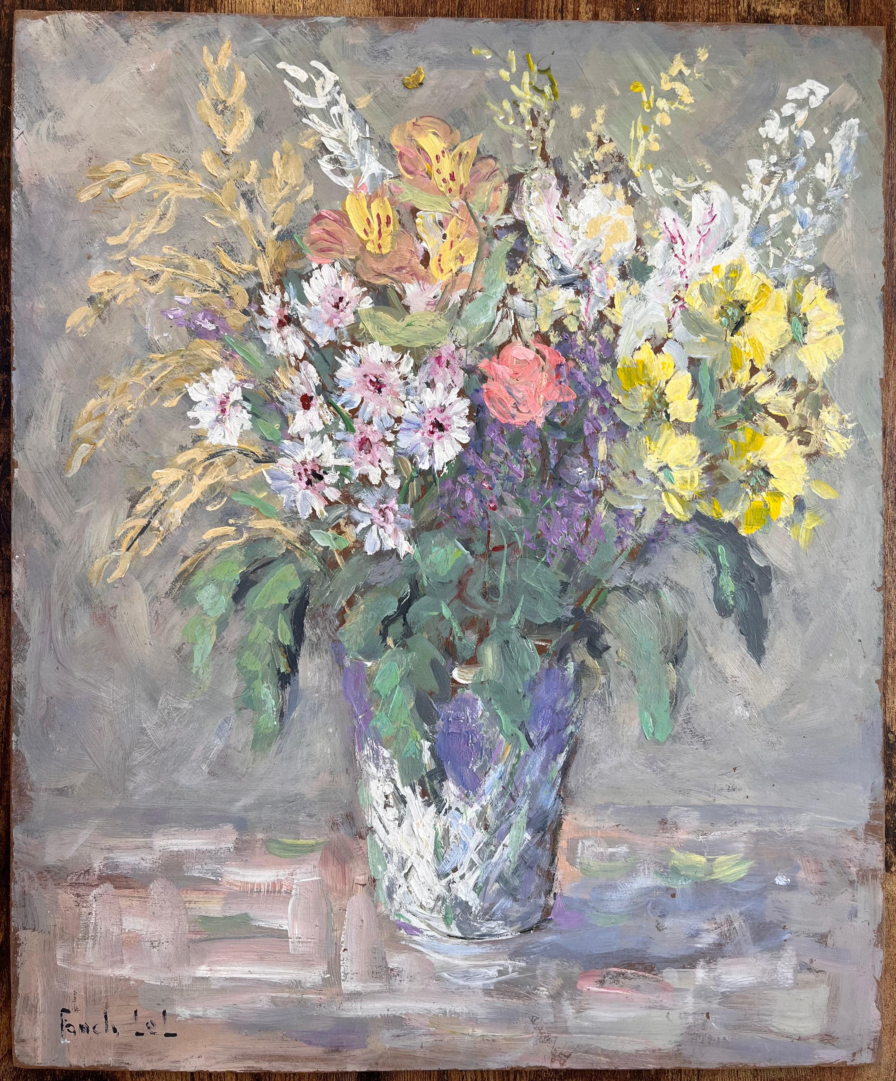 Impressionist Französisch Blumenstillleben Öl von Le Bouquet du Cinquantenaire – Painting von Fanch Lel