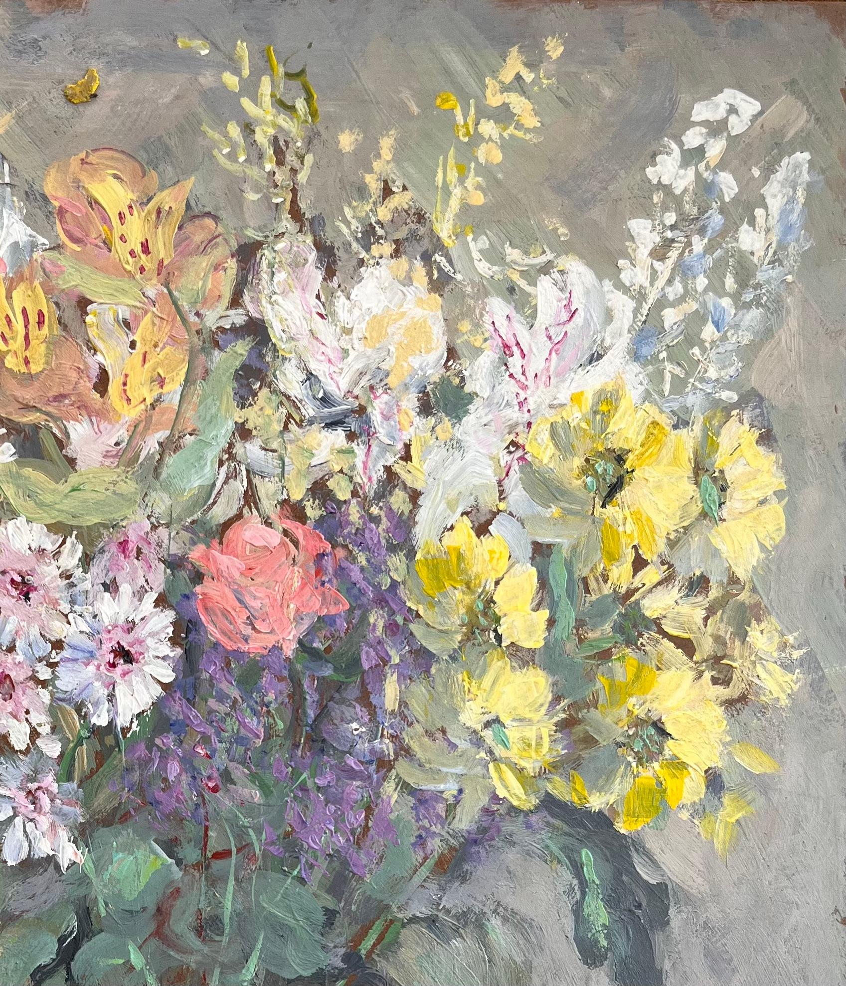 Impressionist Französisch Blumenstillleben Öl von Le Bouquet du Cinquantenaire (Grau), Landscape Painting, von Fanch Lel