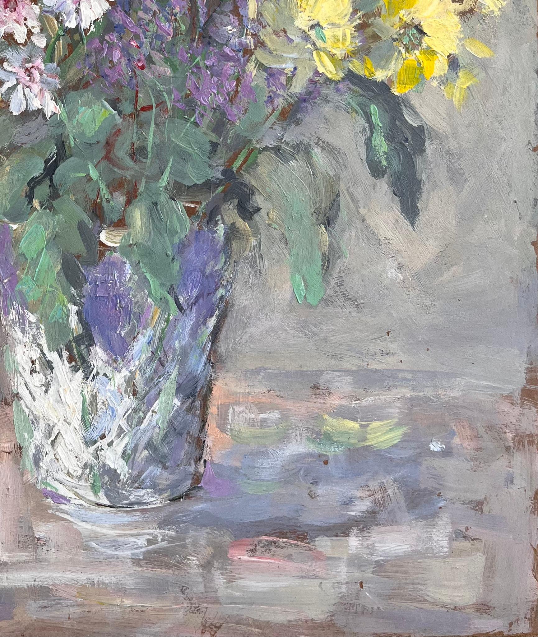 Titel: Impressionistisches französisches Blumenstillleben Öl von Le Bouquet du Cinquantenaire
Von Fanch Lel
Unterschrieben: Ja
Größe: 18 x 15 Zoll (Höhe x Breite)
Ölgemälde auf Karton, ungerahmt
Zustand: Das Gemälde ist in gutem Zustand mit leichten