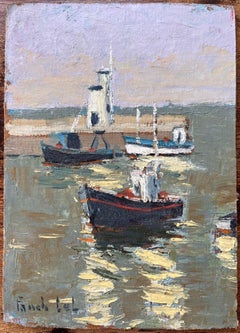 Impressionistische französische Hafenszene des Impressionismus mit Leuchtturm und Fischerbooten im Piriac