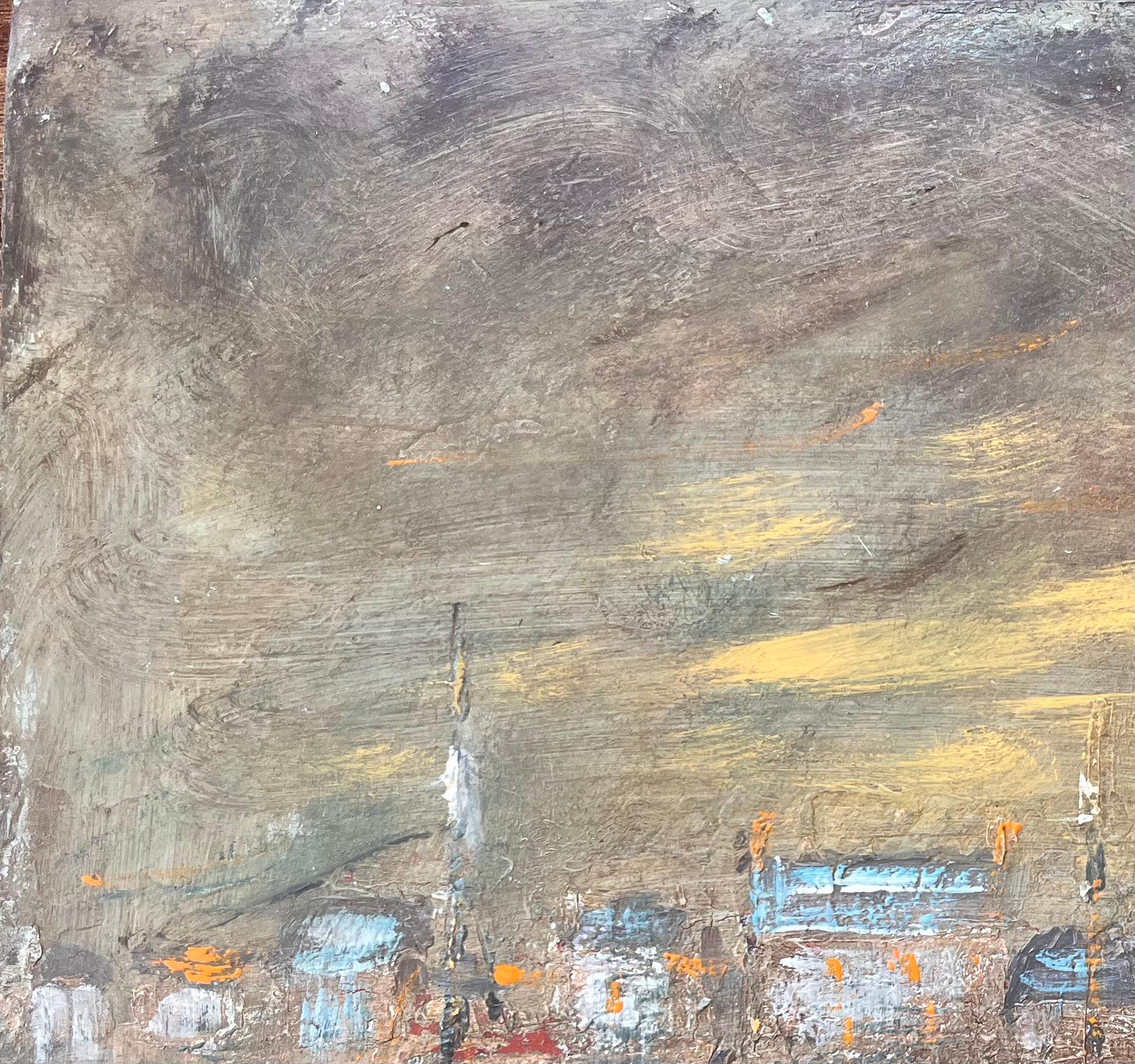 Impressionist Französisch Nocturne Port Scene Ölgemälde mit Booten und Lights (Grau), Abstract Painting, von Fanch Lel
