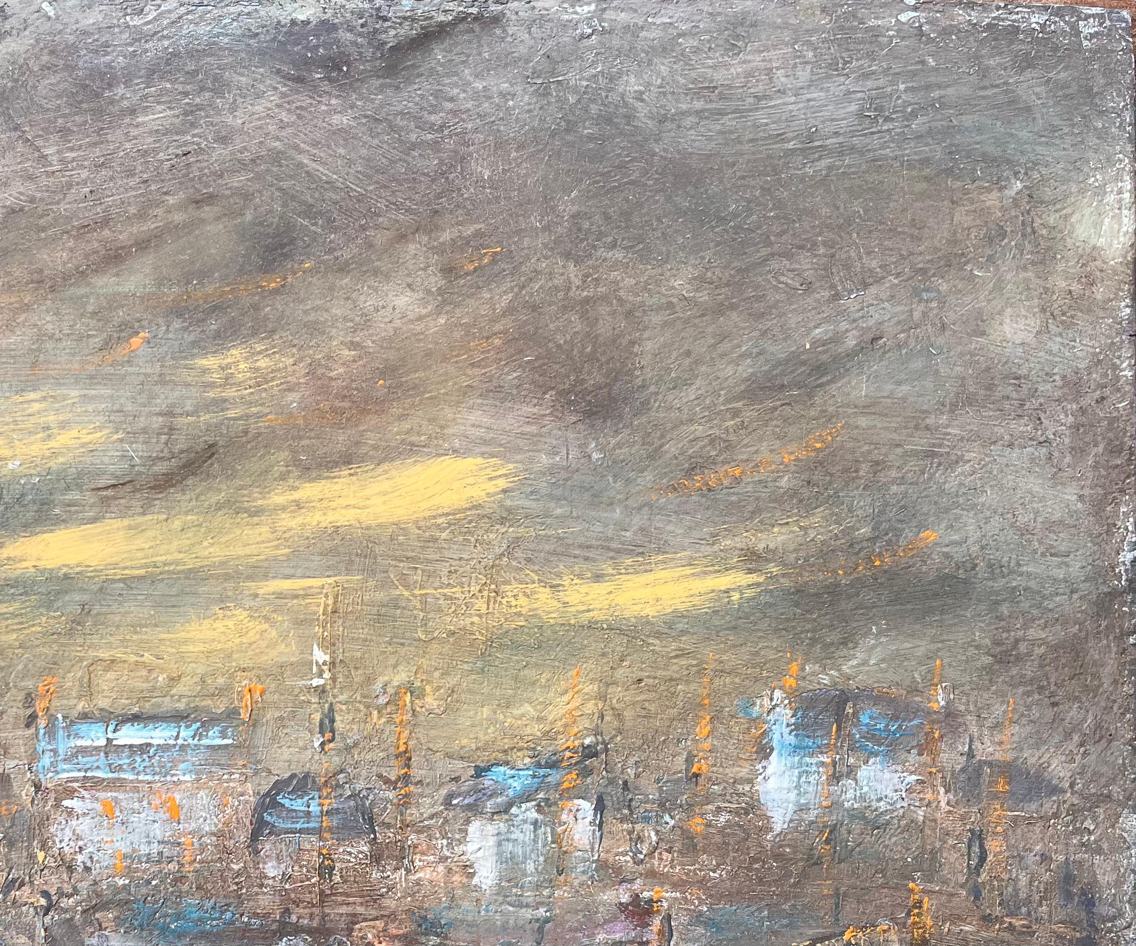 Impressionist Französisch Nocturne Port Scene Ölgemälde mit Booten und Lights im Angebot 1