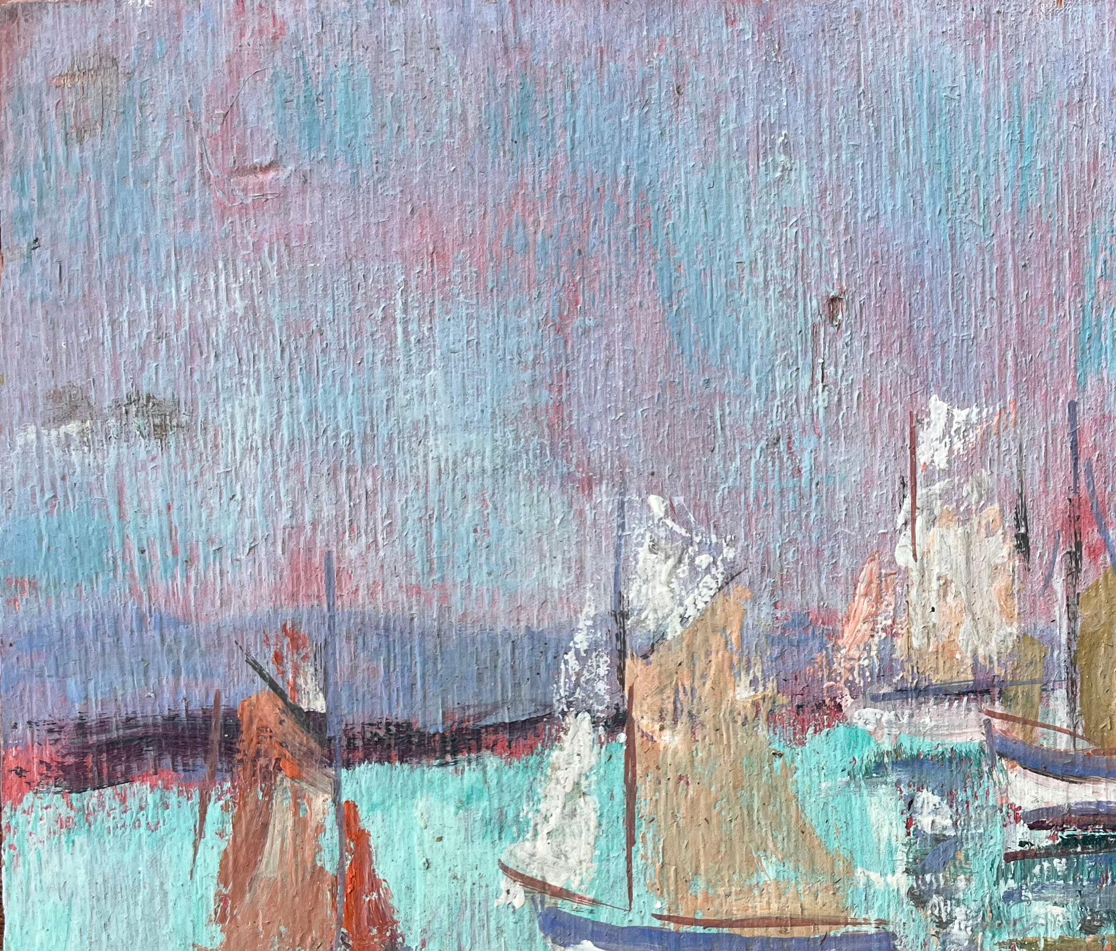 Titre : Scène portuaire française impressionniste avec voiles colorées et ciel rose
Par Fanch Lel
Signé : Oui
Taille : 8.75 x 11.75 pouces (hauteur x largeur)
Peinture à l'huile sur carton, non encadrée
Condit : La peinture est en bon état, avec une
