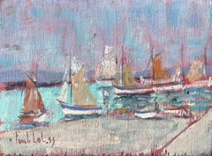 Impressionist French Port Scene with Colourful Sails and Pink Skies