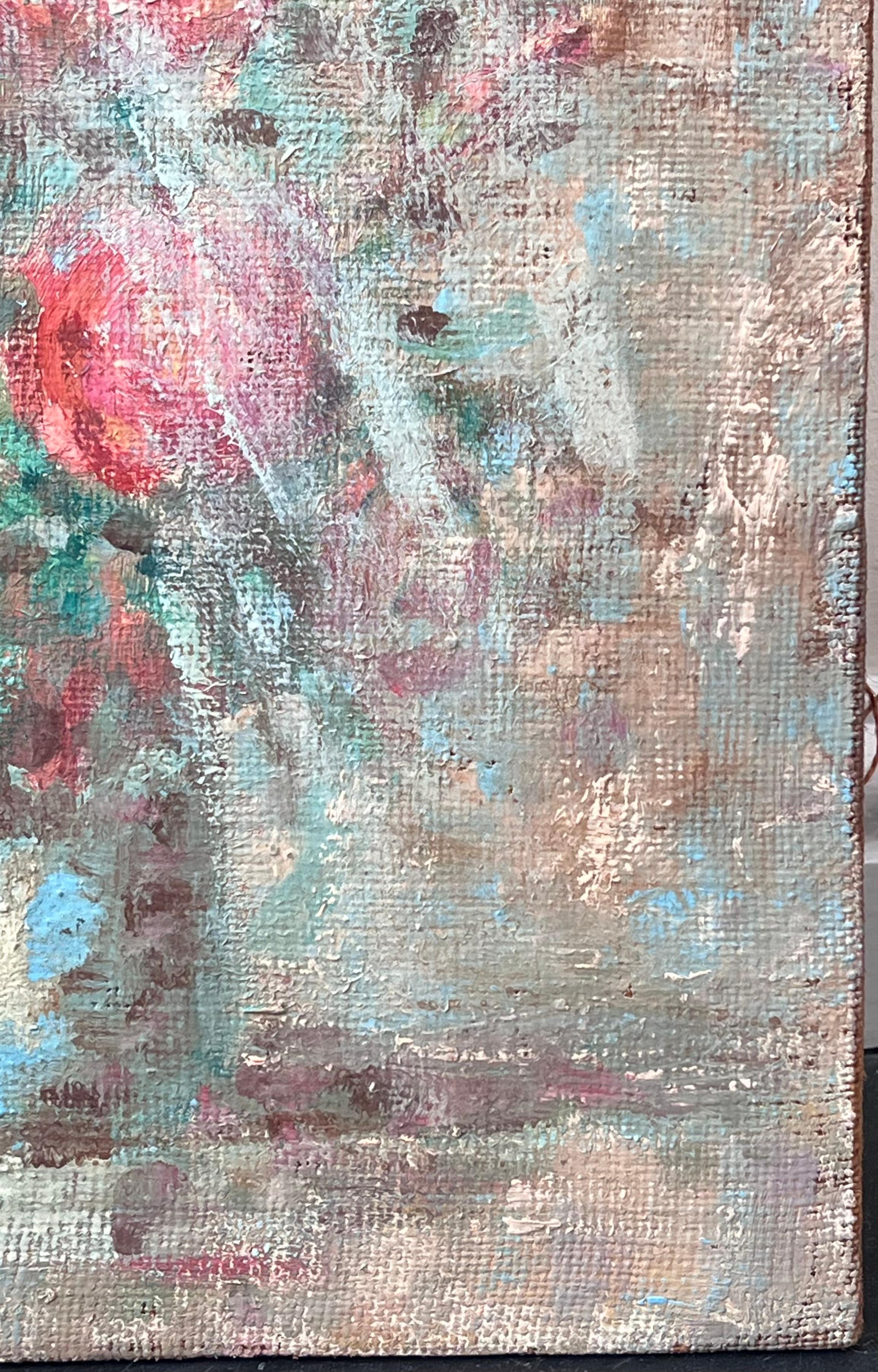 Roses in Blue Vase
Signed by Fanch Lel
Size: 15 x 12.5 inches (height x width)
Oil painting on canvas laid on board, unframed
Condition: Good condition overall with minor surface handling marks and light wear to edges, consistent with its medium and