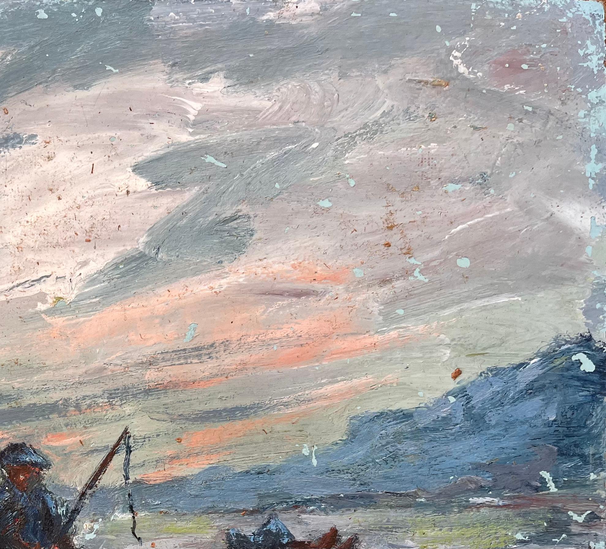Title: Impressionist French Rural Scene with Horse and Cart at Sunset
By Fanch Lel
Size: 13 x 16.25 inches (height x width)
Oil painting on board, unframed
Condition: The painting is in good condition with expressive texture throughout; minor