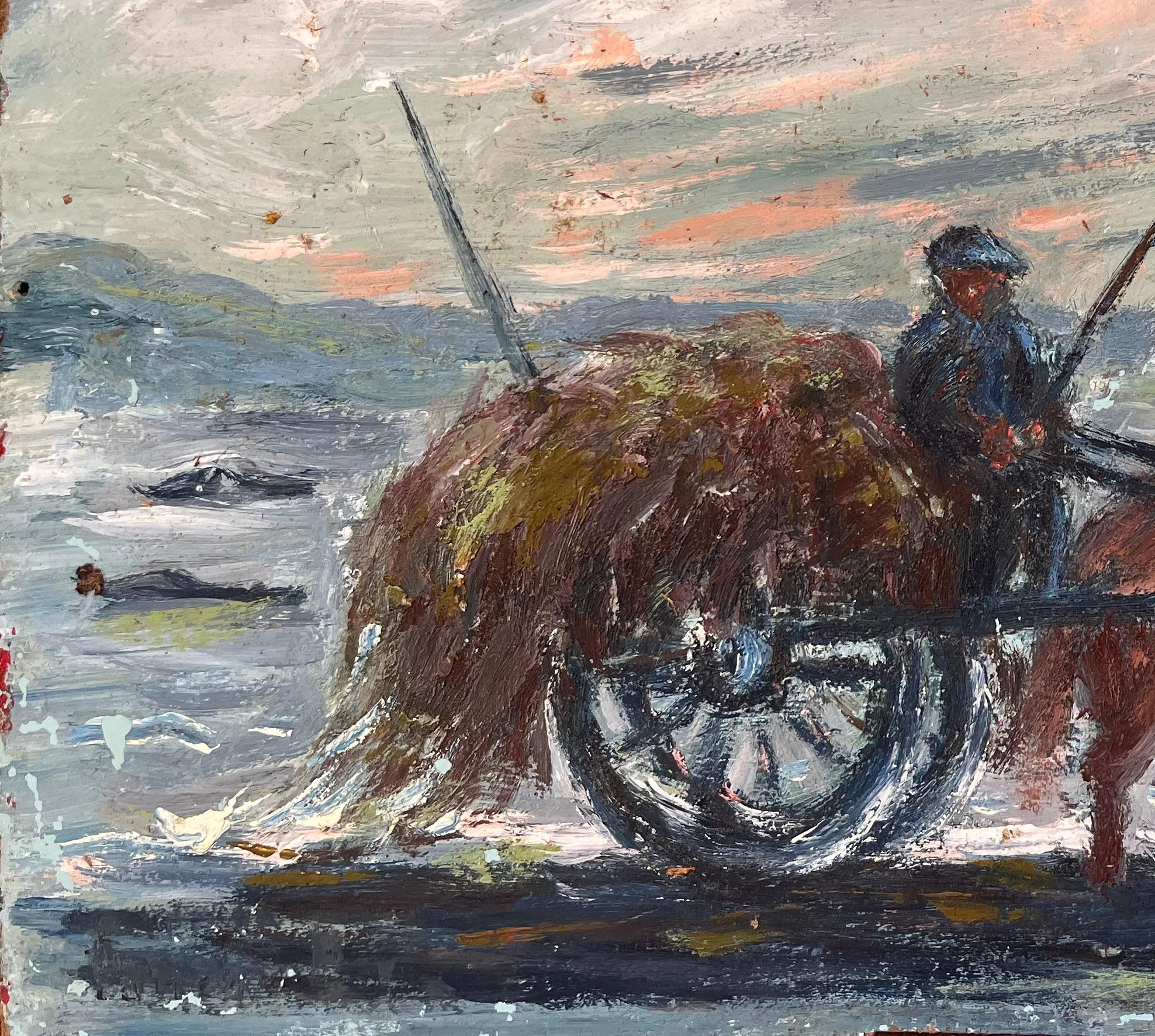 Impressionist French Rural Scene with Horse and Cart at Sunset For Sale 1
