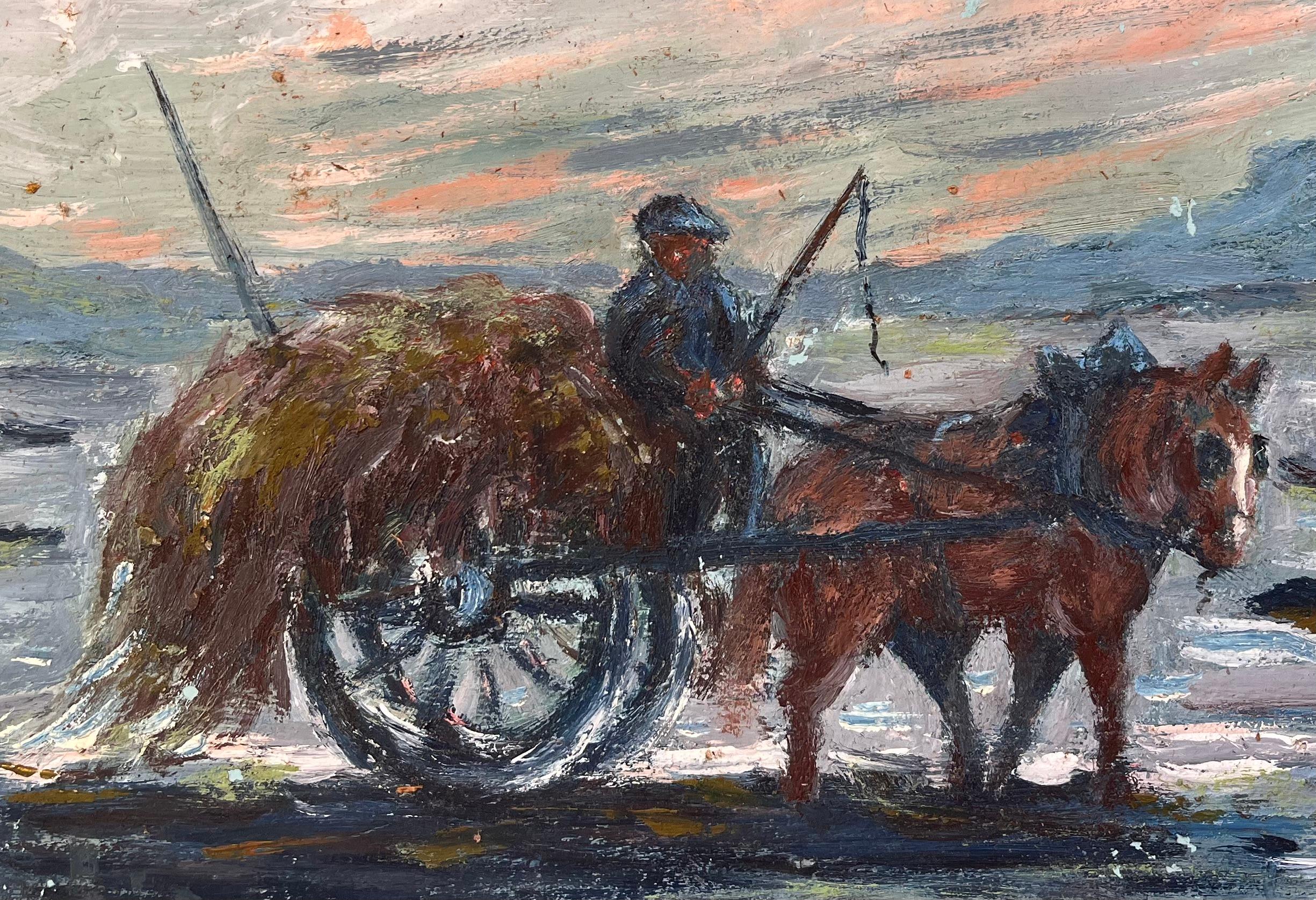 Impressionist French Rural Scene with Horse and Cart at Sunset For Sale 3