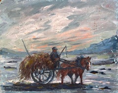 Impressionist French Rural Scene with Horse and Cart at Sunset