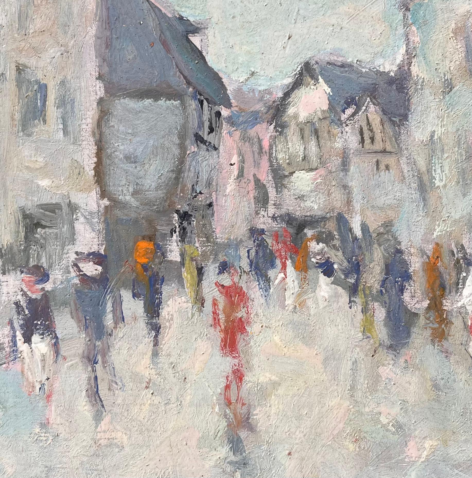 Scène de rue impressionniste française avec personnages et architecture Rue Animée en vente 2