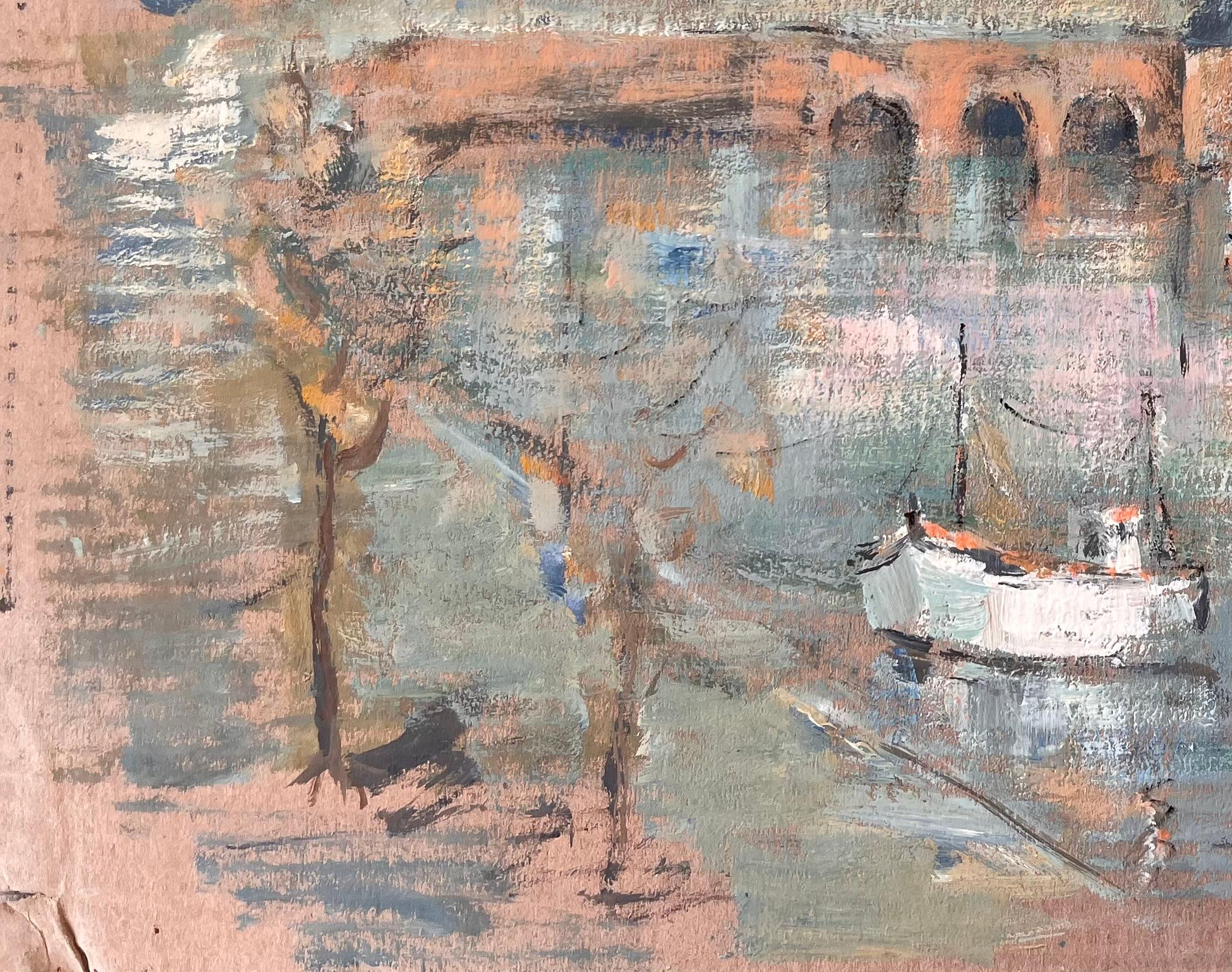 Impressionist Harbour Scene with Boats and Stone Bridge in La Trinité sur Mer For Sale 2