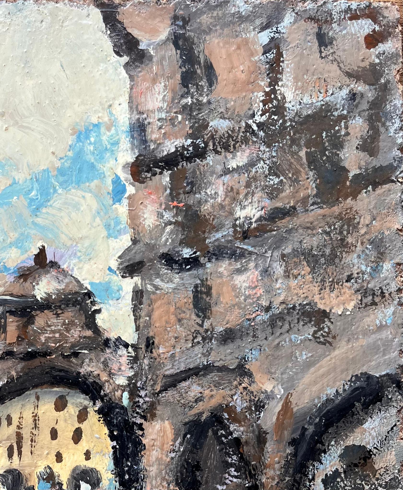 Scène de rue de marché impressionniste avec des personnages et des arcs dans une ville historique en vente 1