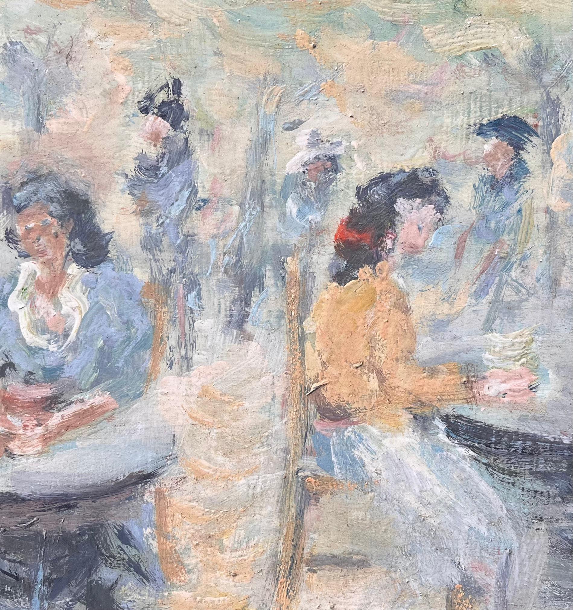 Scène de café impressionniste en plein air avec personnages assis et lumière diffuse en vente 2
