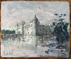 Impressionist Painting of Château de Trécesson in Brittany with Water Reflection