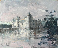 Impressionistisches Gemälde von Château de Trécesson in der Bretagne mit Wasserspiegelung