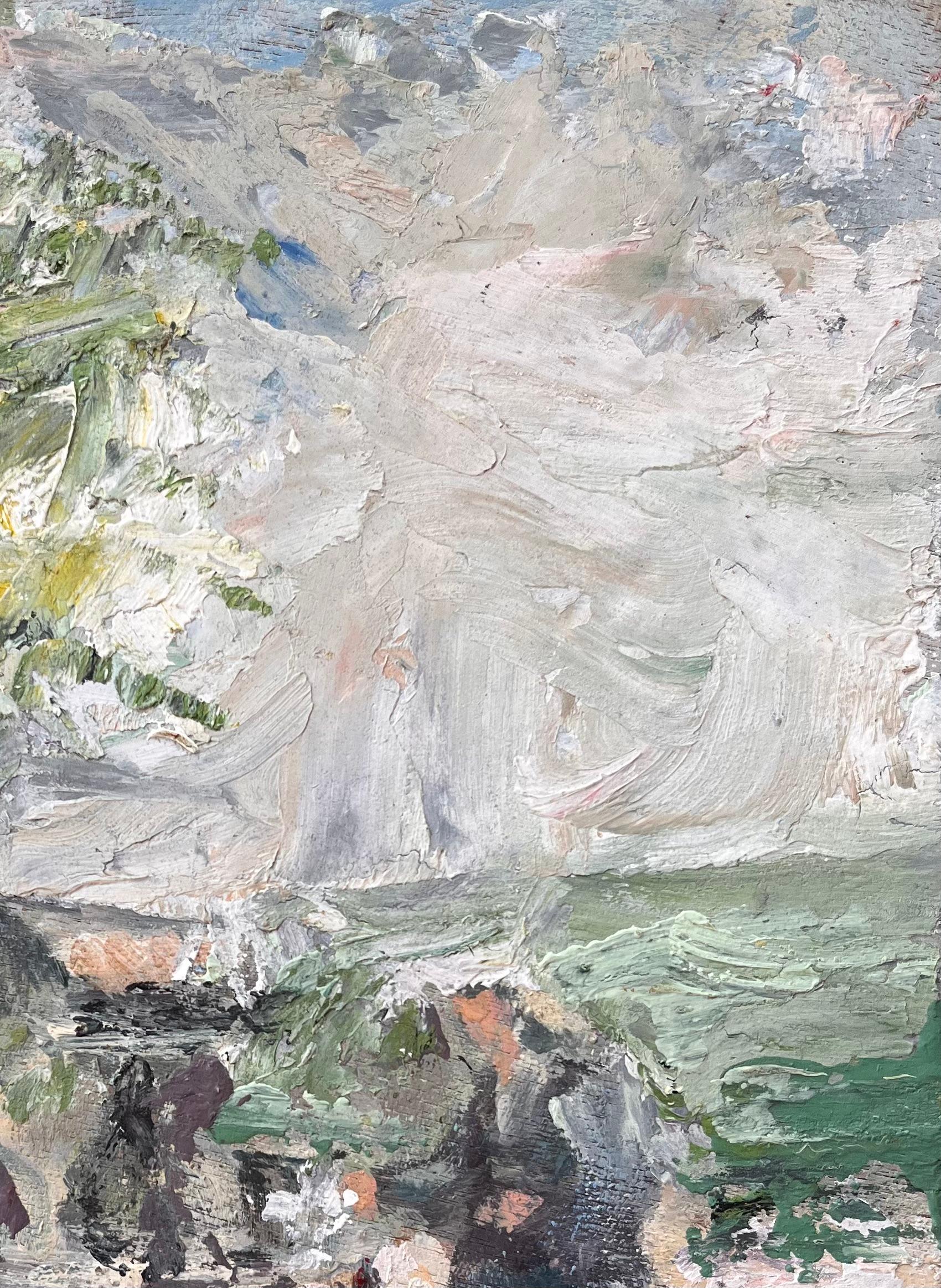 Impressionist Pastoral Scene with Woman at Stone Fountain under Tree For Sale 2
