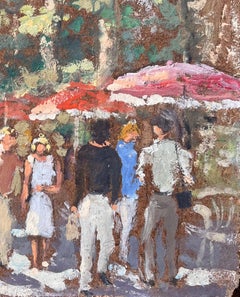 Impressionist Promenade Scene with Red Parasols in Aix en Provence