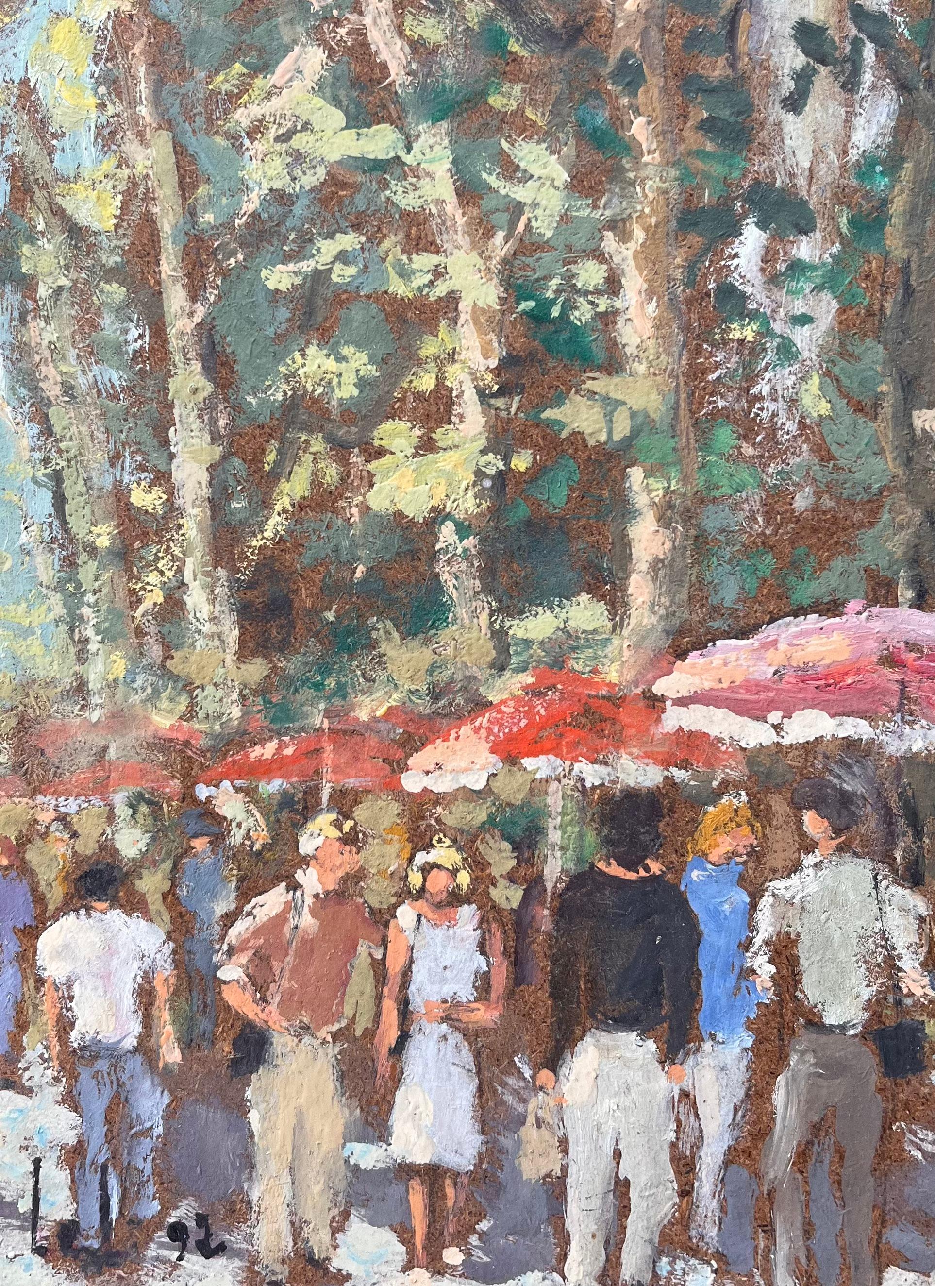 Scène impressionniste de Promenade avec parasols rouges à Aix en Provence en vente 2