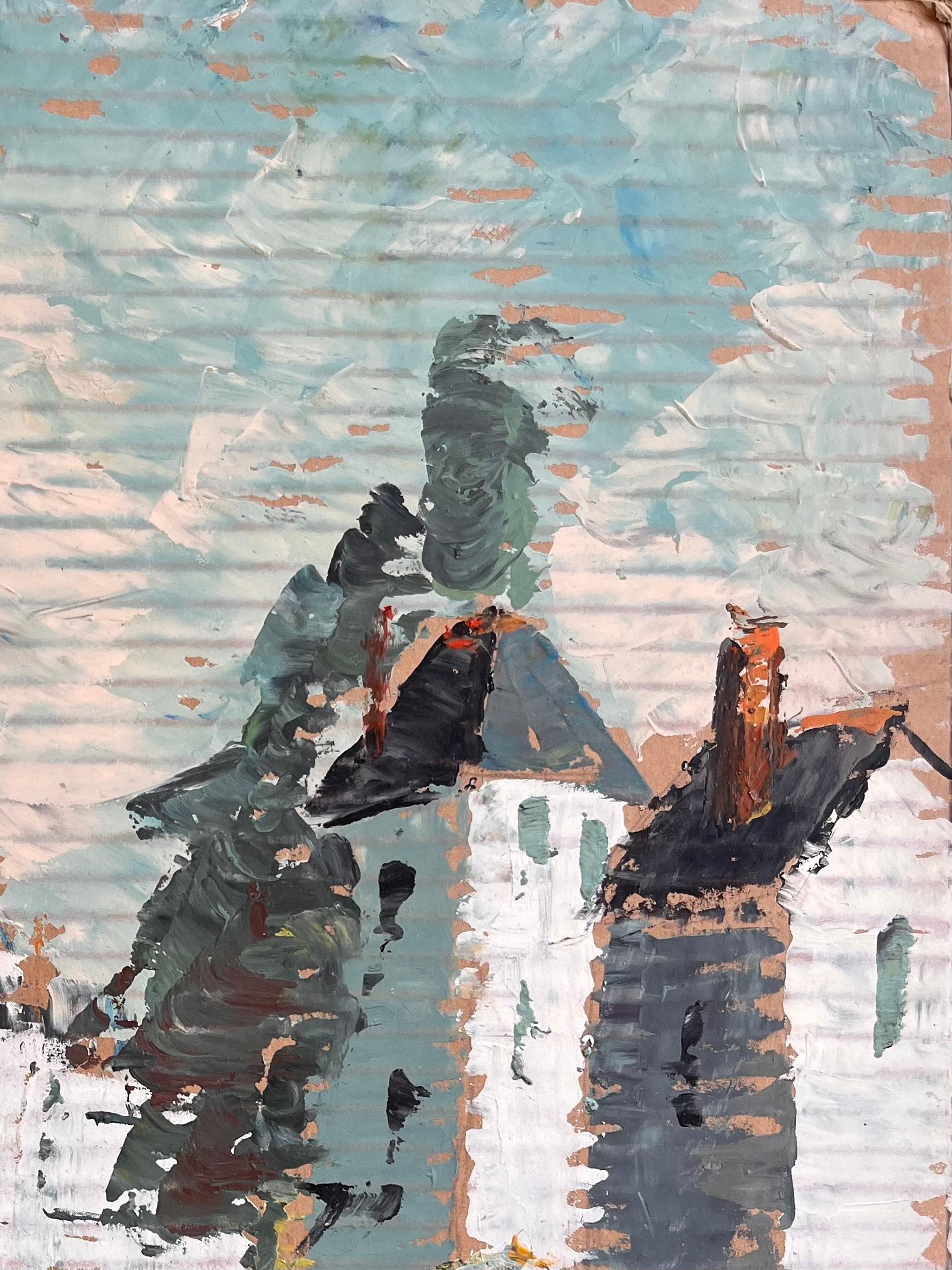 Titel: Impressionistische Flussbrückenszene mit Spiegelungen und weißen Gebäuden in Frankreich
Von Fanch Lel
Unterschrieben: Ja
Größe: 16,25 x 13,25 Zoll (Höhe x Breite)
Ölgemälde auf Karton, ungerahmt
Zustand: Das Gemälde ist in gutem Zustand mit