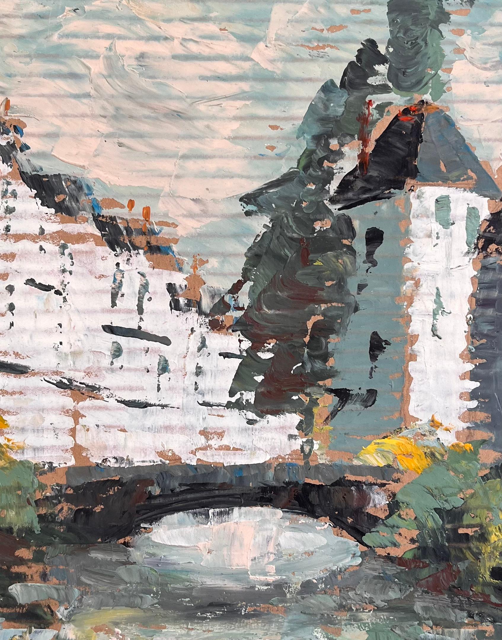 Impressionistische Flussbogenszene mit Reflexionen und weißen Gebäuden in Frankreich im Angebot 2