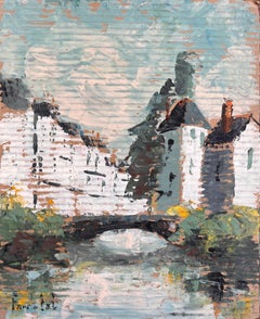 Impressionist River Bridge Scene with Reflections and White Buildings in France
