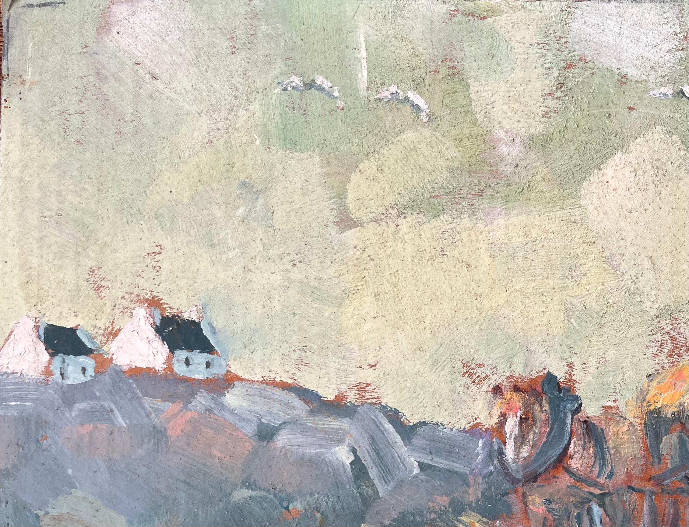Impressionistische ländliche Szene mit Pferdewagen und Bauernarbeiter in Küstendorf im Angebot 1