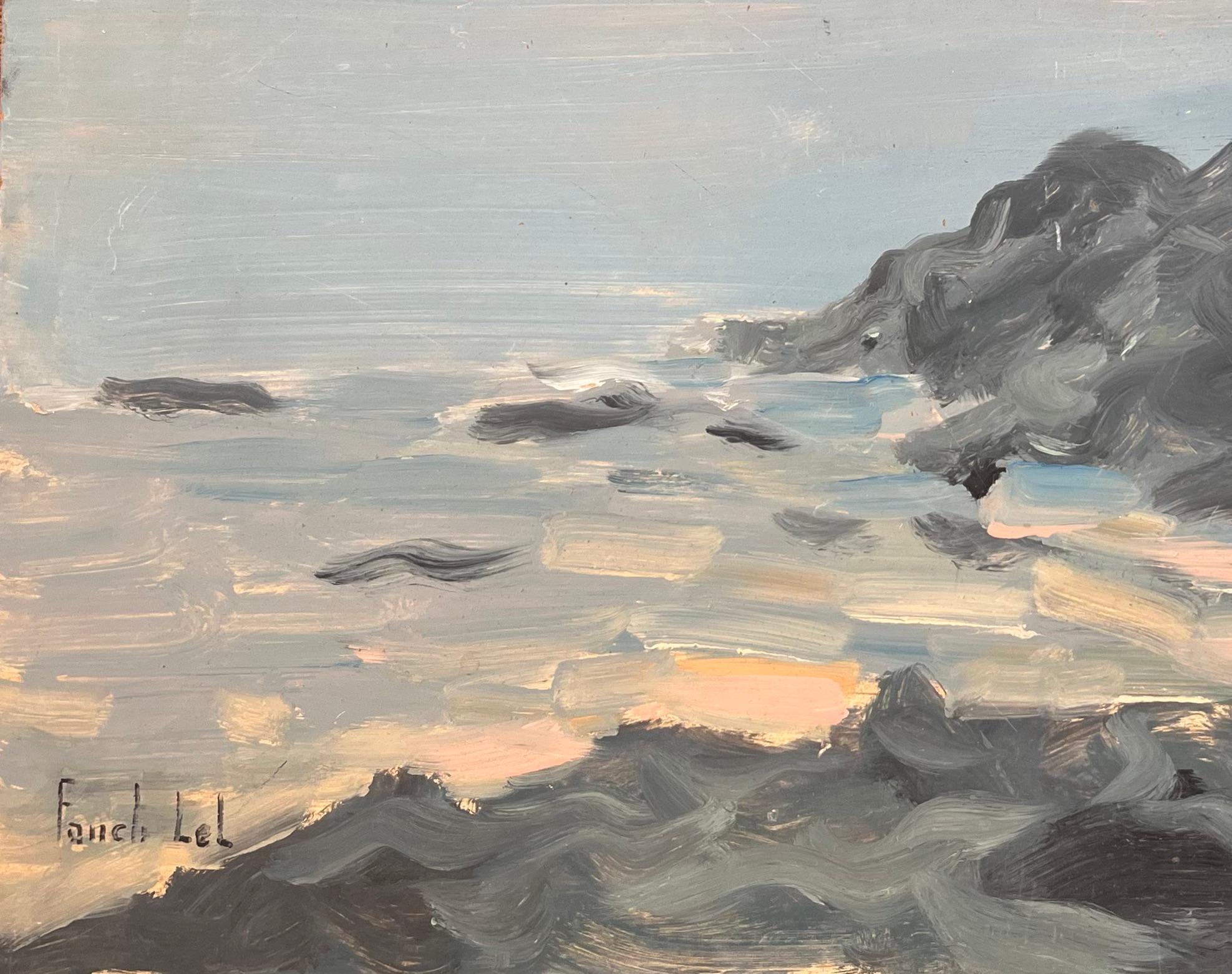 Impressionistisches Meereslandschaftsgemälde der Chausey-Inseln mit Booten und Felsen im Angebot 1