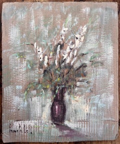 Impressionist Still Life of White Gladiolus Flowers in Plum Vase
