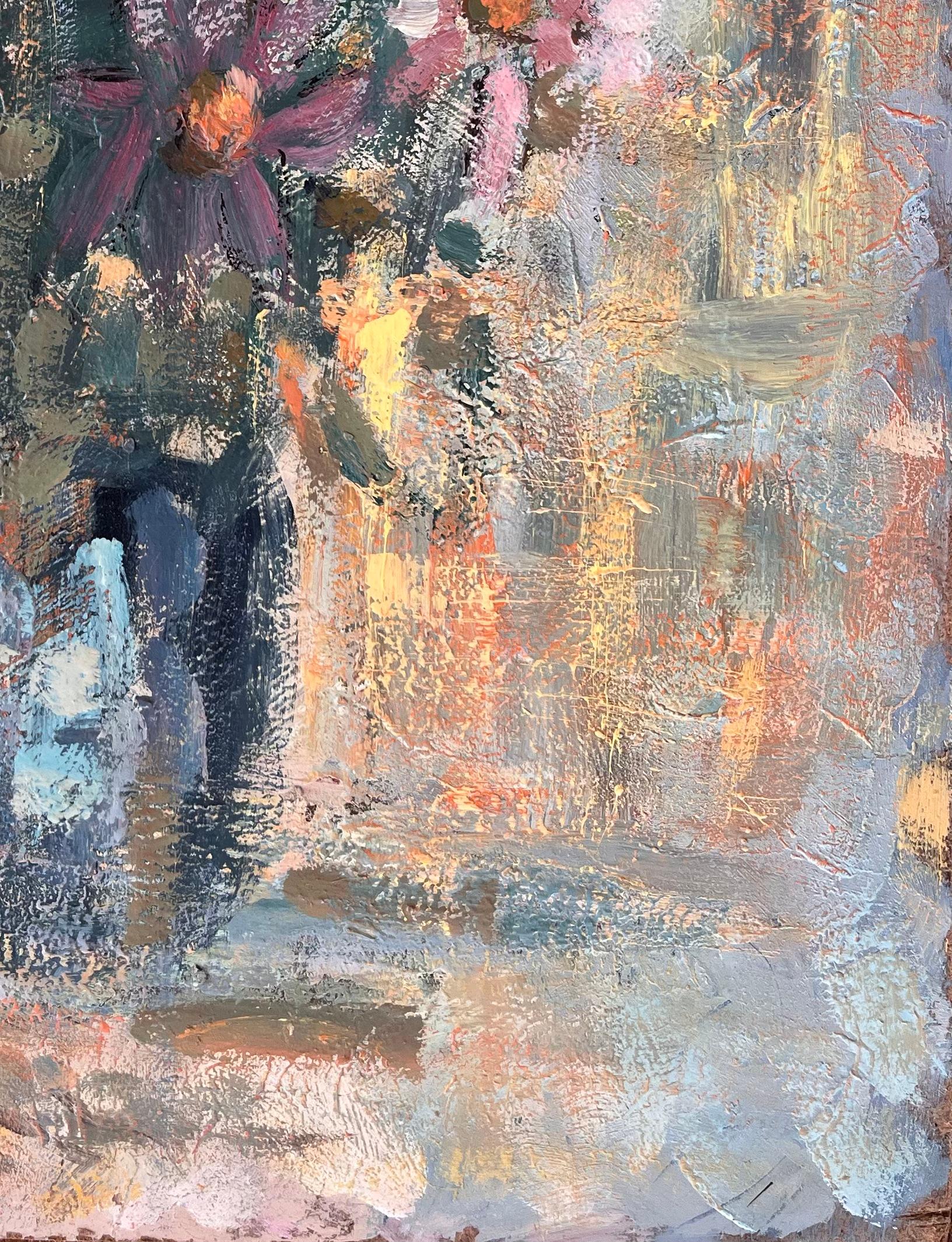 Titolo: Pittura ad olio di natura morta impressionista con fiori selvatici in vaso e colori pastello
Da Fanch Lel
Dimensioni: 18,25 x 15 pollici (altezza x larghezza)
Pittura a olio su tavola, senza cornice
Condit: Il dipinto è in buone condizioni e