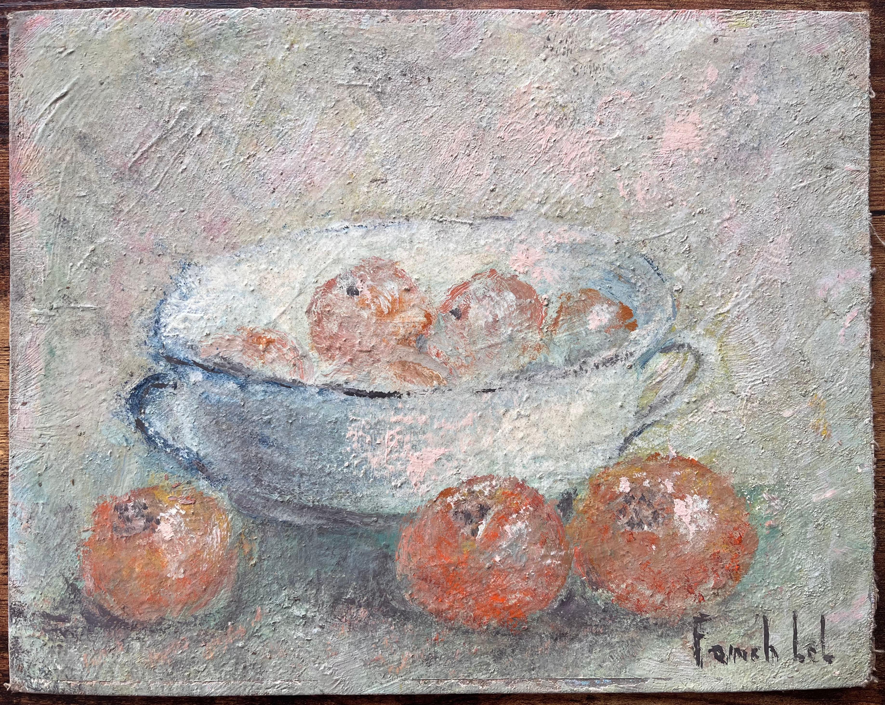 Impressionist Still Life with Apples in Bowl Jacques Cartier Basin Saint Malo - Painting by Fanch Lel
