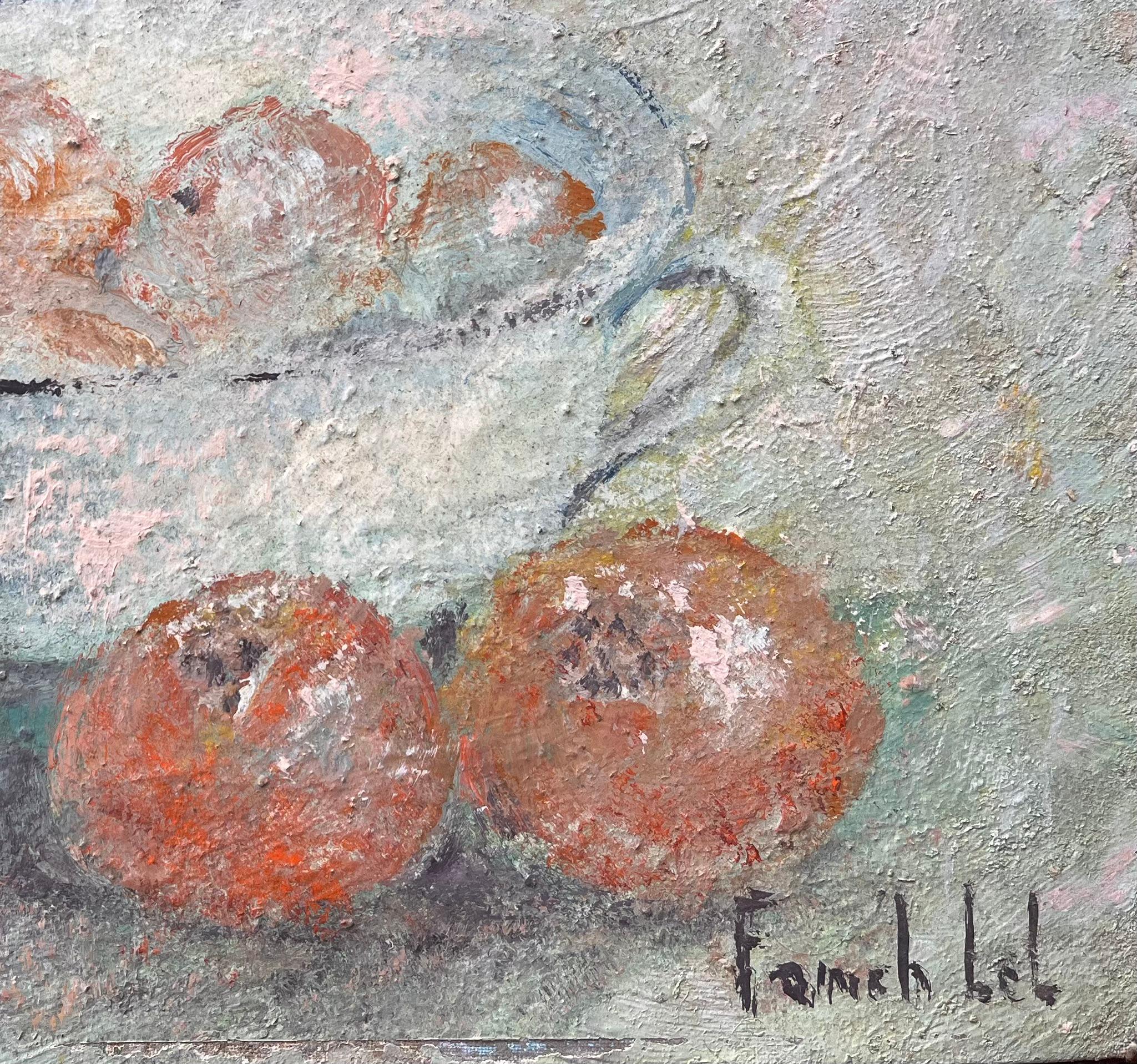 Impressionist Still Life with Apples in Bowl Jacques Cartier Basin Saint Malo - Gray Abstract Painting by Fanch Lel