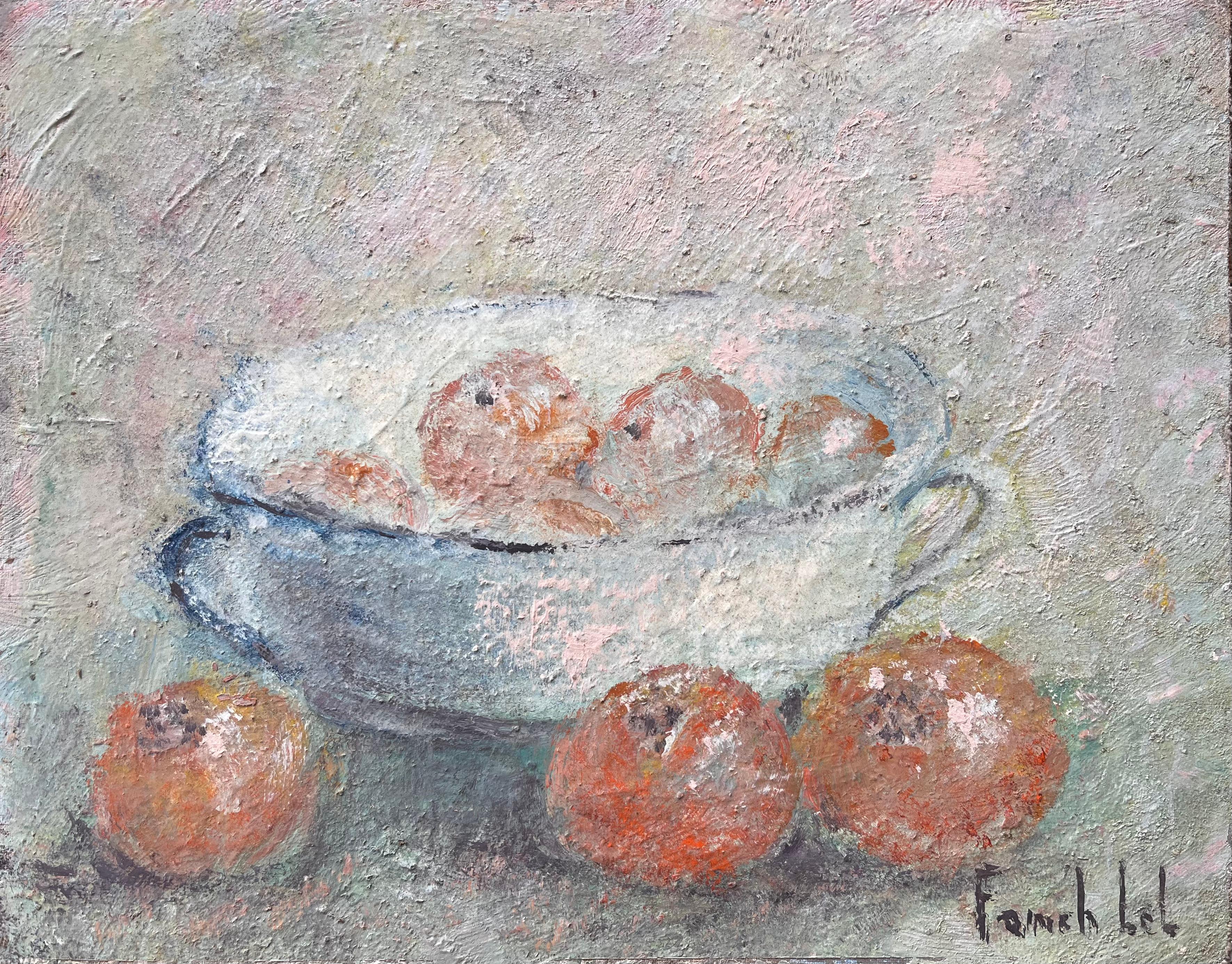 Fanch Lel Abstract Painting - Impressionist Still Life with Apples in Bowl Jacques Cartier Basin Saint Malo
