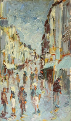 Impressionist Street Scene with Figures In Vibrant City Life